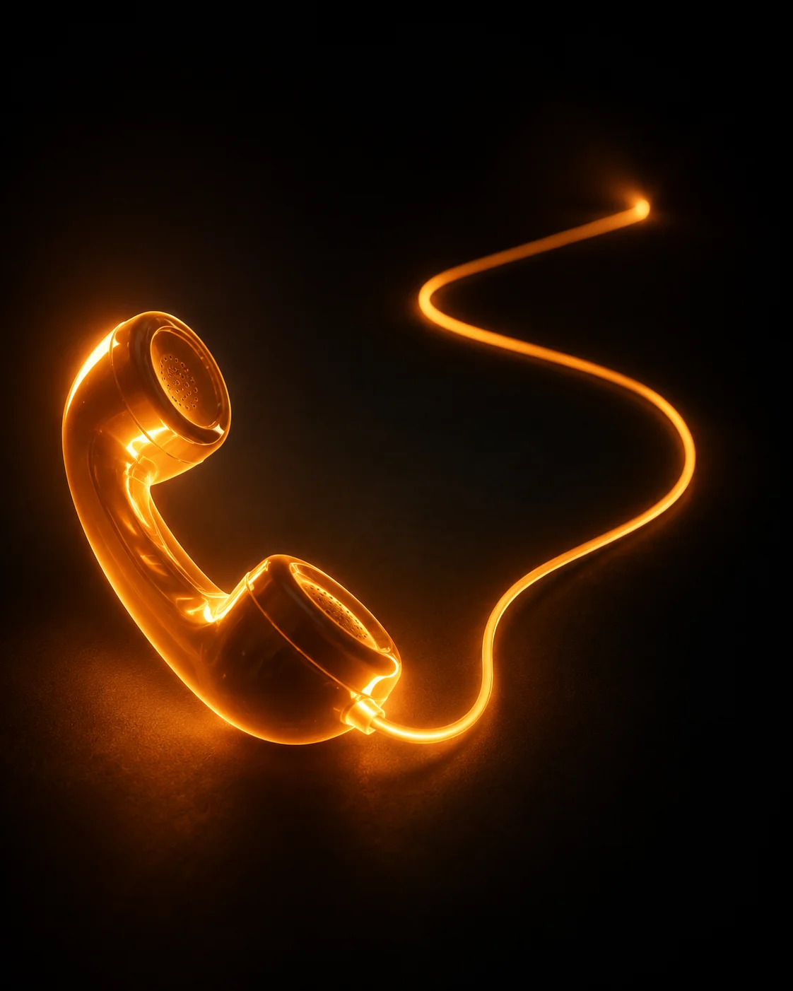 Leuchtender Telefonhörer mit einer einzelnen durchgehenden Verbindungslinie