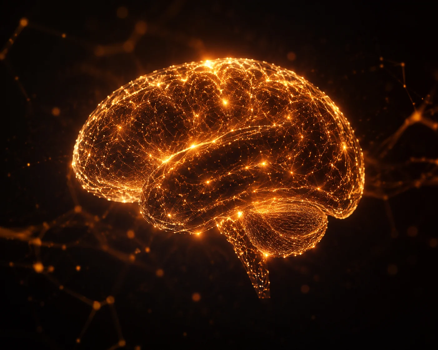 Abstraktes, leuchtendes neuronales Netzwerk als Sinnbild für KI-Sichtbarkeit