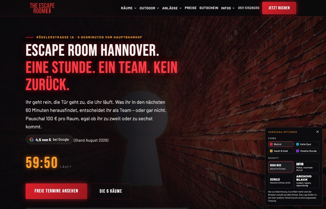 Website THE ESCAPE ROOM Hannover